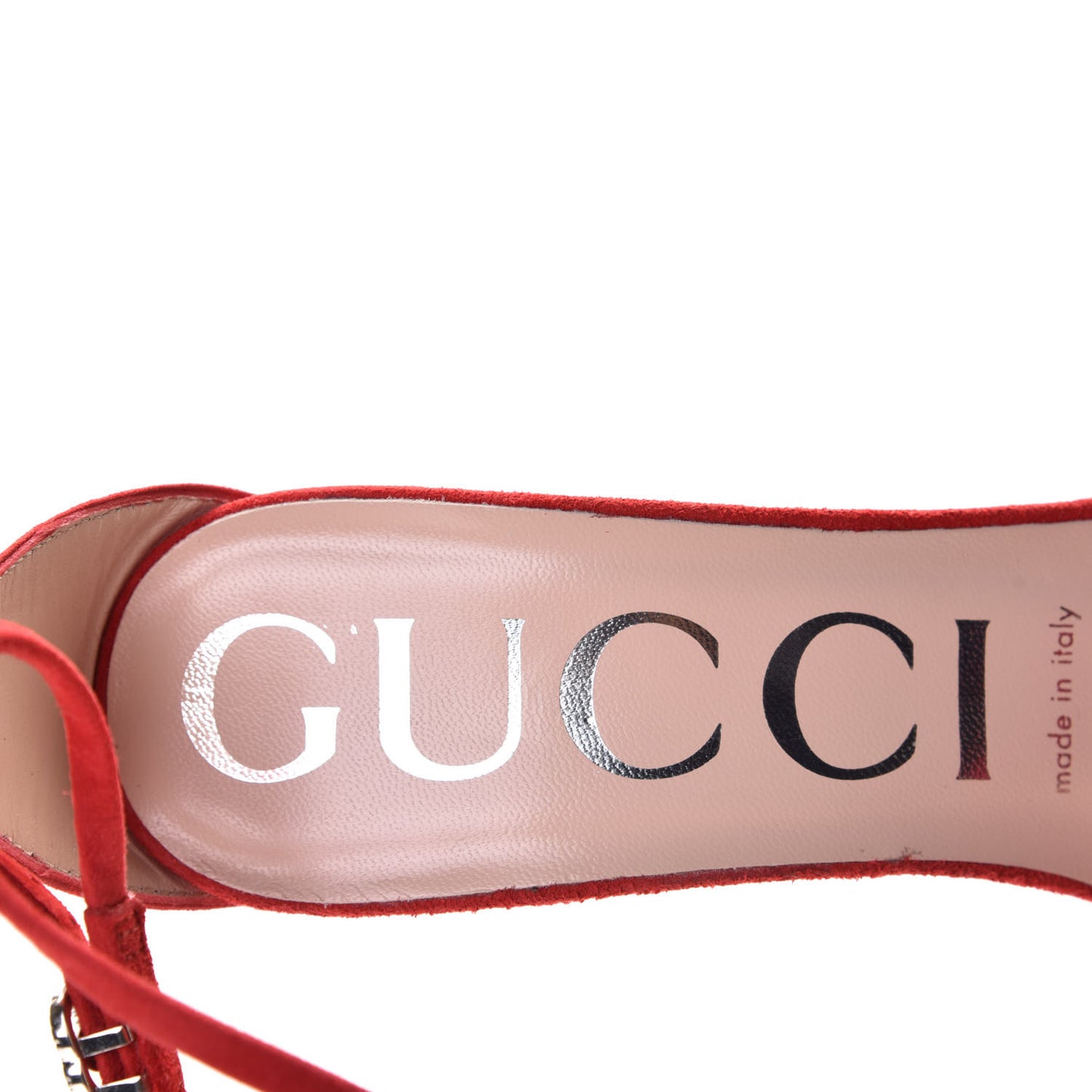 Kid Scamosciato GG Ankle Strap High Heel Sandals 37 Hibiscus Red