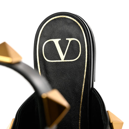 Valentino Garavani Calfskin Roman Stud Ankle Strap Flat Mules 38 Black 7 of 9