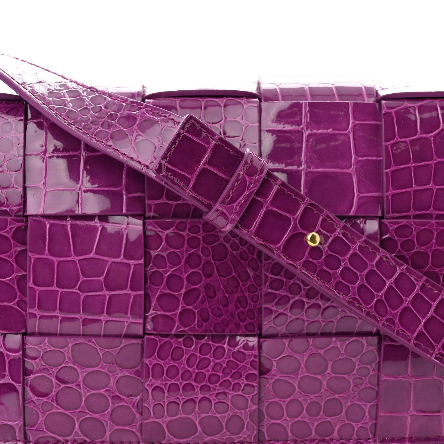 Gloss Calfskin Croc Embossed Intreccio Cassette Crossbody Bag Venom Brass