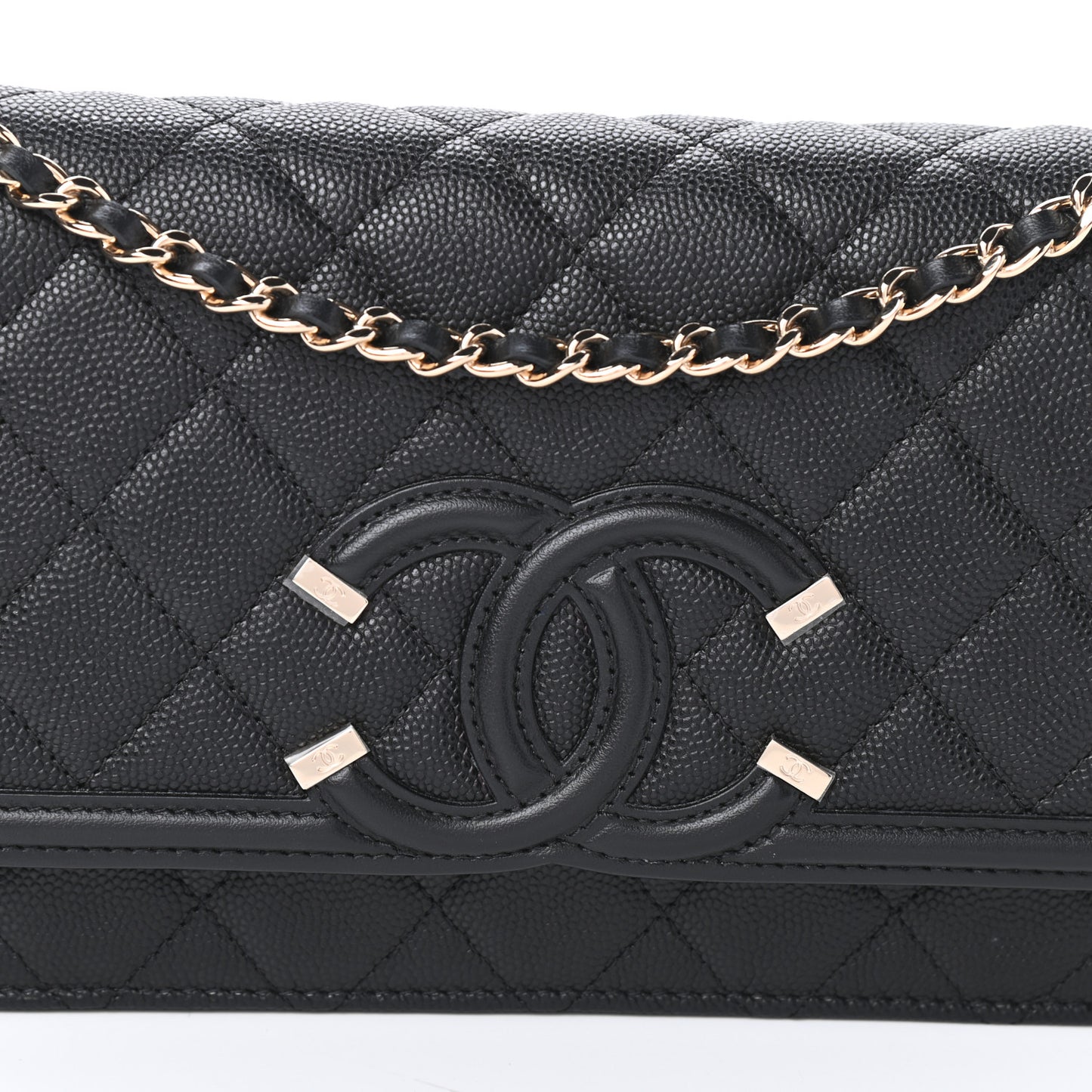 Caviar Quilted CC Filigree Wallet On Chain WOC Black