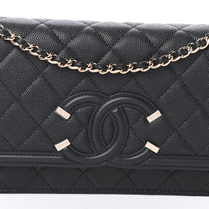 Chanel Caviar Quilted CC Filigree Wallet On Chain WOC Black 9 of 11