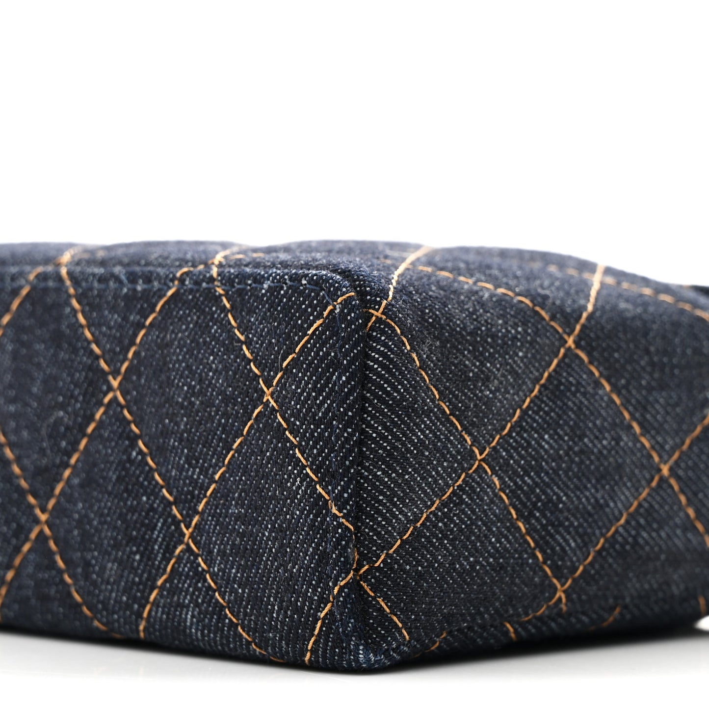 Denim Quilted Top Handle Slim Vanity Case With Chain Dark Blue Orange