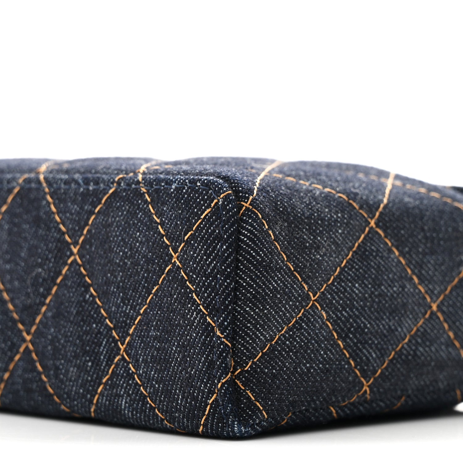 Chanel Denim Quilted Top Handle Slim Vanity Case With Chain Dark Blue Orange 10 of 11