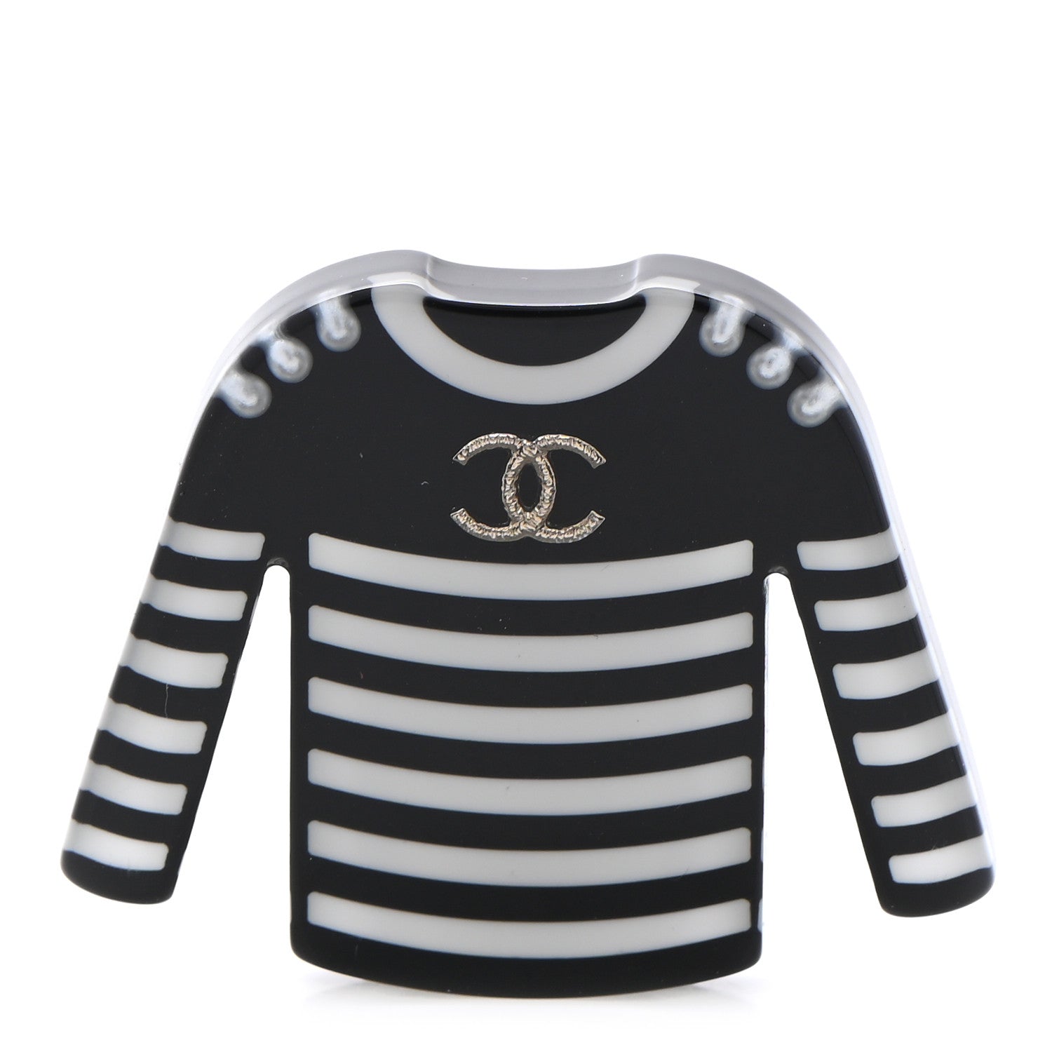 Chanel Resin Sweater CC Brooch Black White 1 of 5