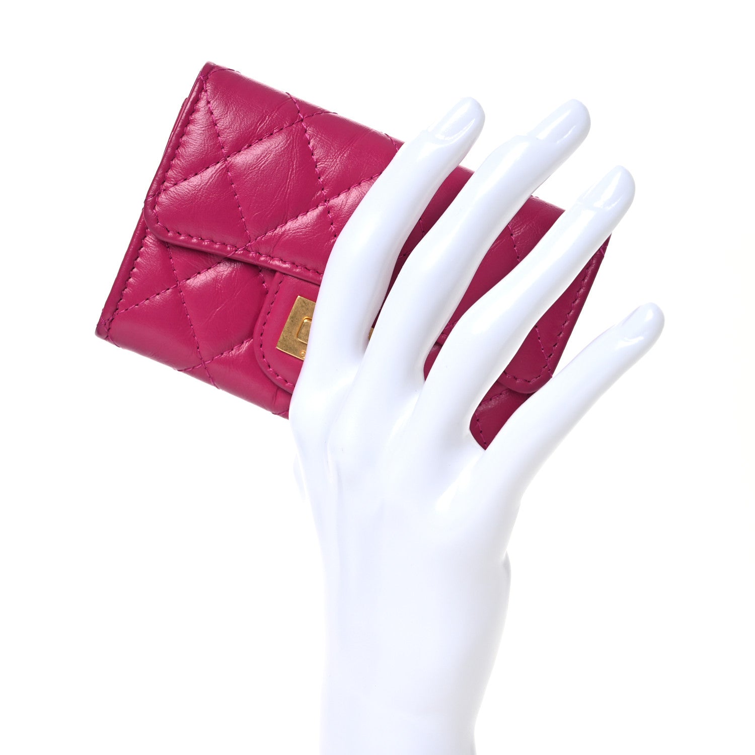 Chanel Aged Calfskin Quilted Reissue Flap Card Holder Fuchsia 2 of 12