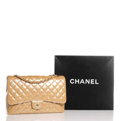 Chanel Metallic Patent Quilted Maxi Single Flap Beige 10 of 10
