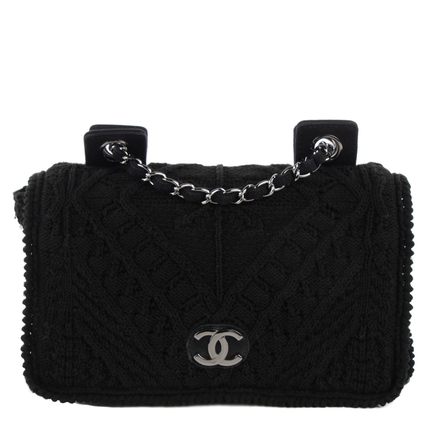 Chanel Woven Crochet Knit Medium Flap Black 1 of 7