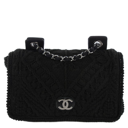 Chanel Woven Crochet Knit Medium Flap Black 1 of 7
