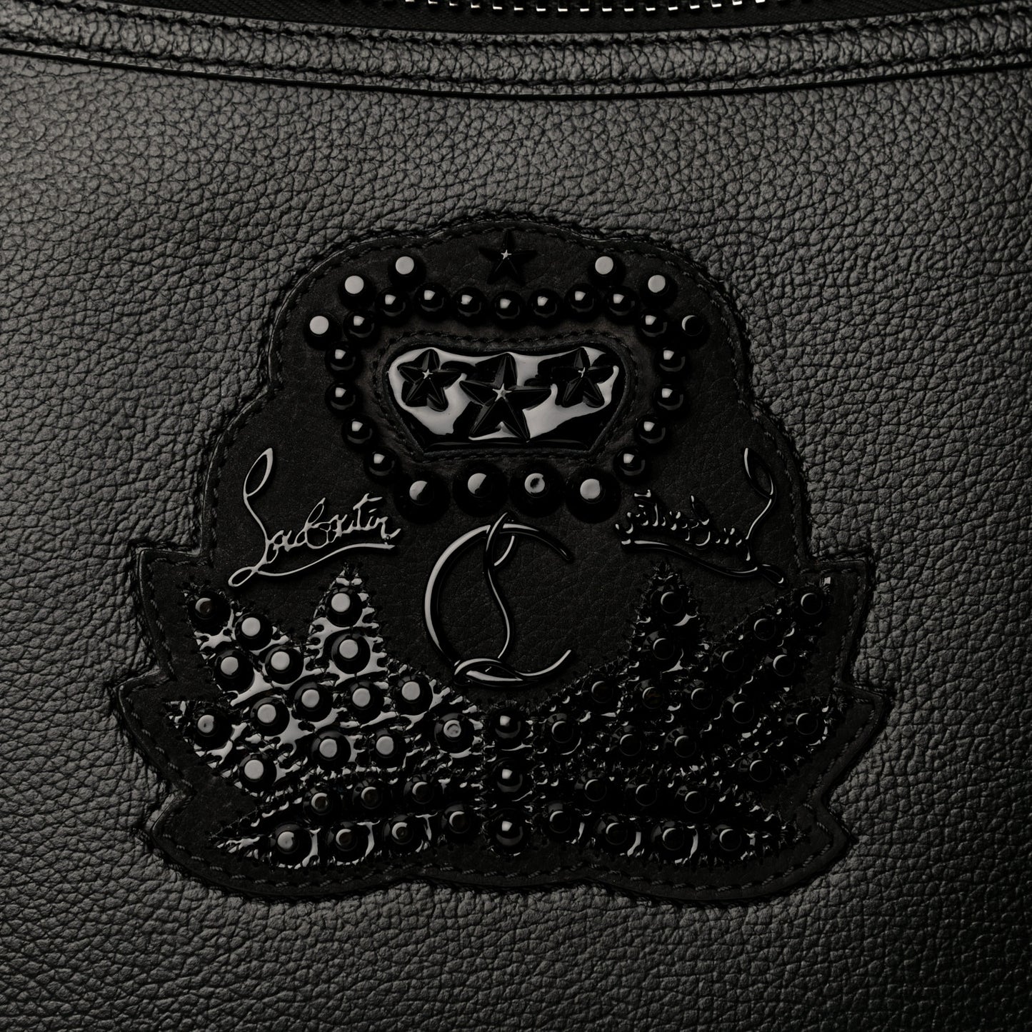 Grained Calfskin Studded Tote Black