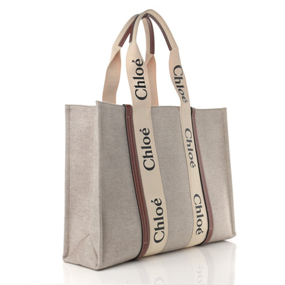 Chloe Cotton Calfskin Large Woody Ribbon Tote White Brown 3 of 11