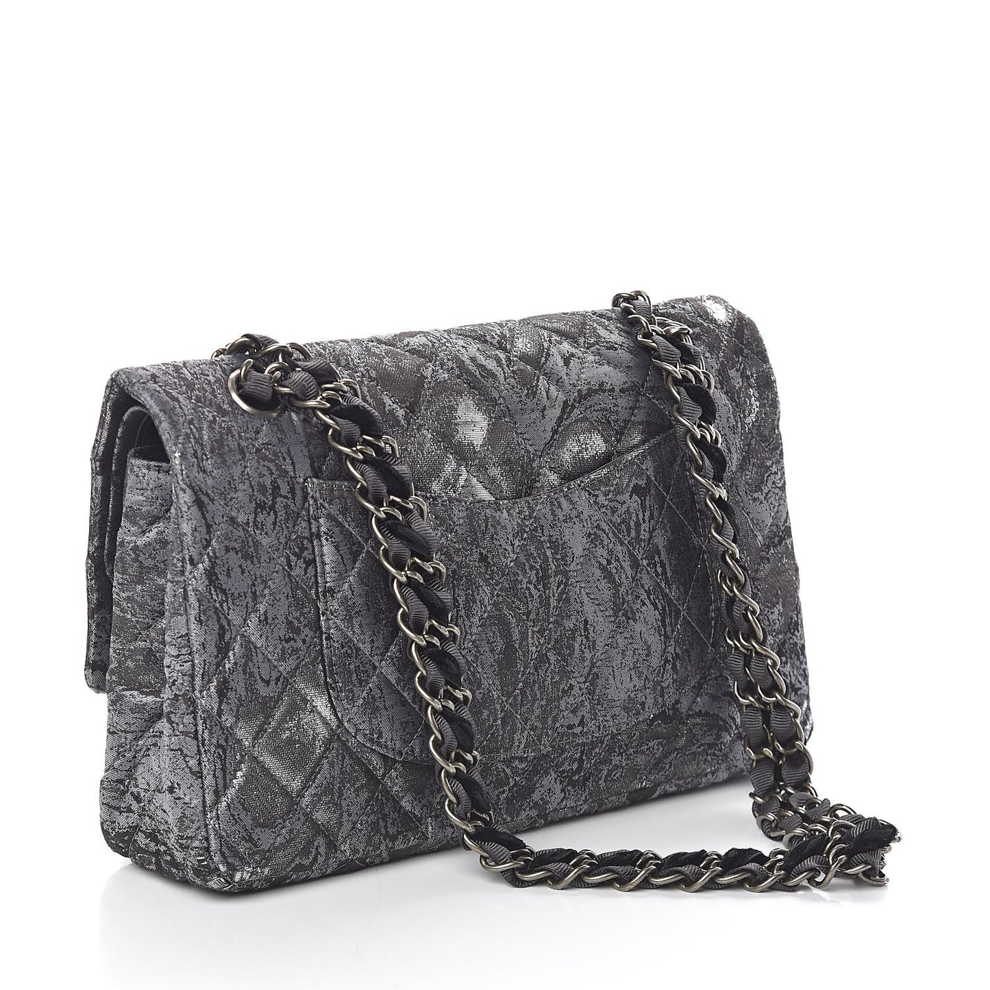 Metallic Brocade Quilted Medium Double Flap Dark Grey