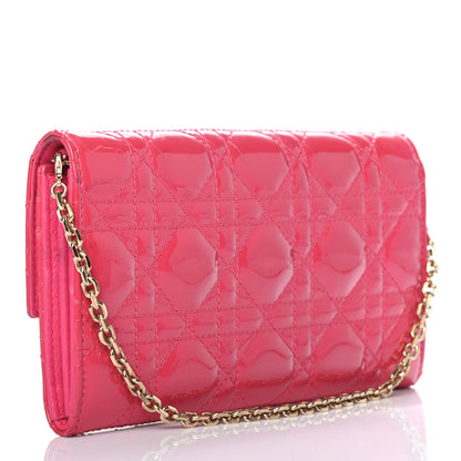 Christian Dior Patent Cannage Rendezvous Chain Wallet Fuchsia 3 of 8