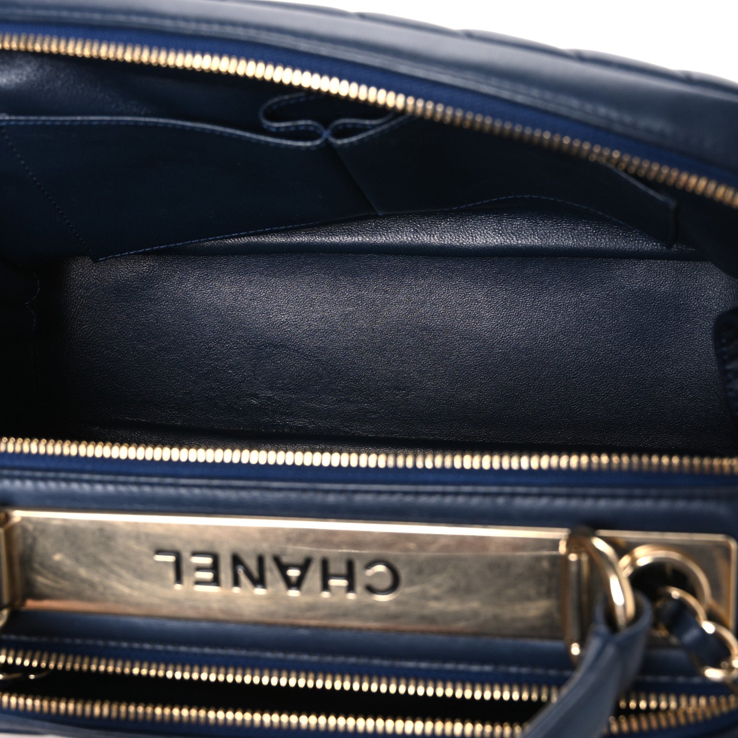 Chanel Lambskin Chevron Quilted Small Trendy CC Bowling Bag Navy Blue 5 of 10