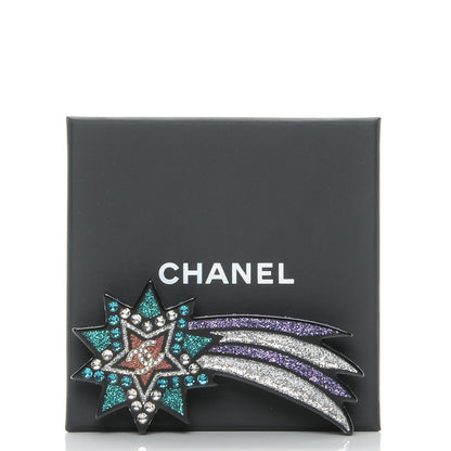 Chanel Glitter Resin CC Shooting Star Brooch Black Purple Green 5 of 5