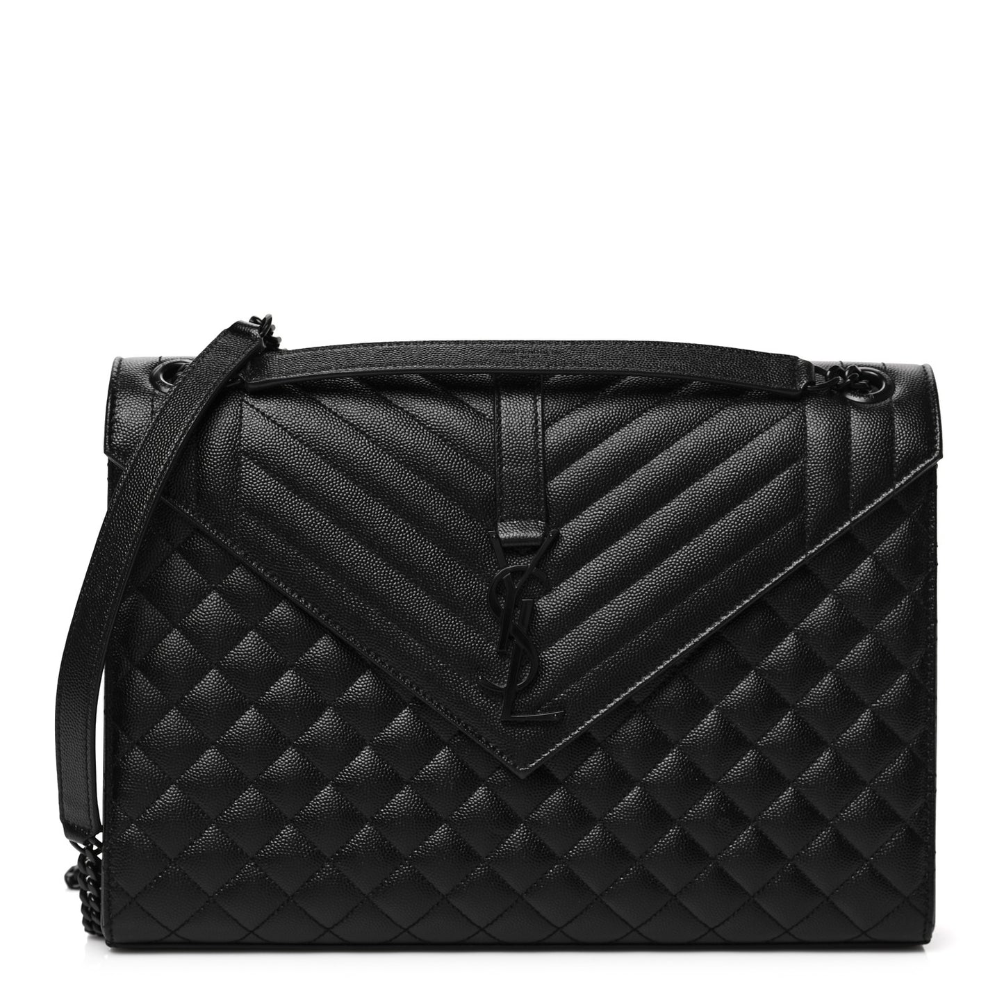 Grain De Poudre Textured Mixed Matelasse Large Triquilt Monogram Monochrome Satchel Black