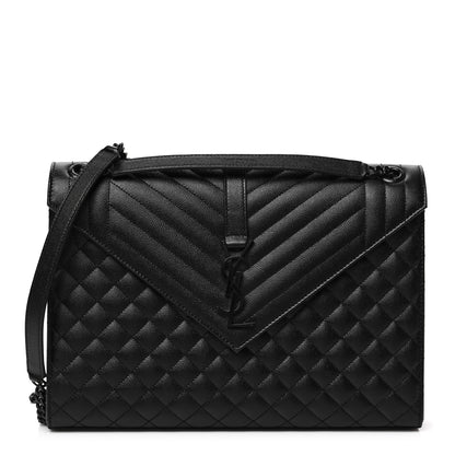 Saint Laurent Grain De Poudre Textured Mixed Matelasse Large Triquilt Monogram Monochrome Satchel Black 1 of 6