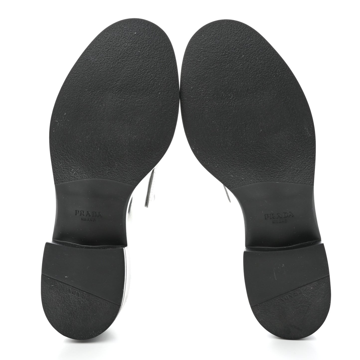 Metallic Brushed Calfskin Metal Triangle Logo 50mm Loafers 38.5 Argento