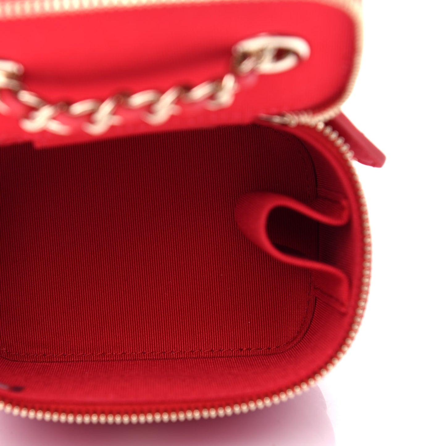 Lambskin Camellia Embossed Mini Vanity Case With Chain Red