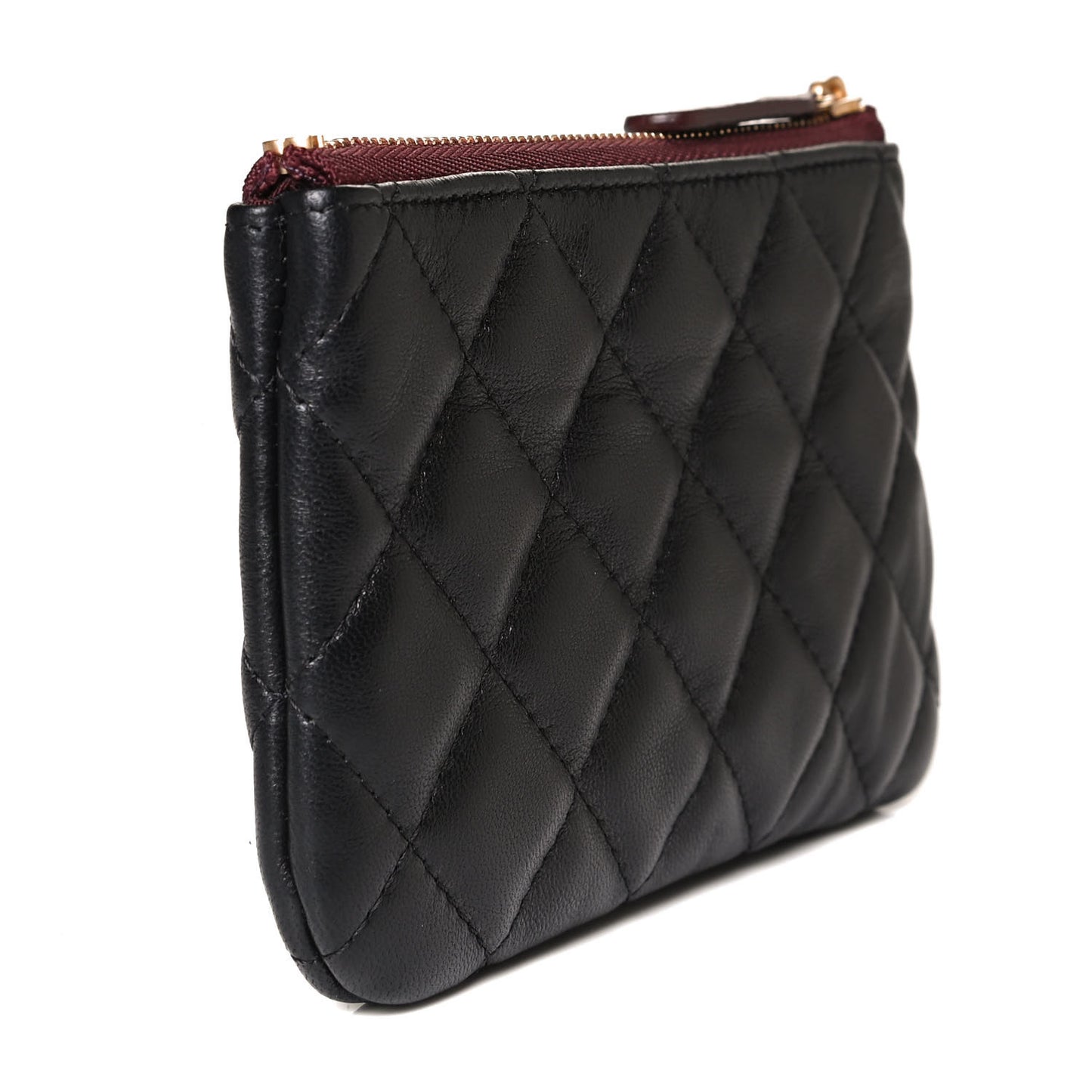 Lambskin Quilted Small Cosmetic Case Black