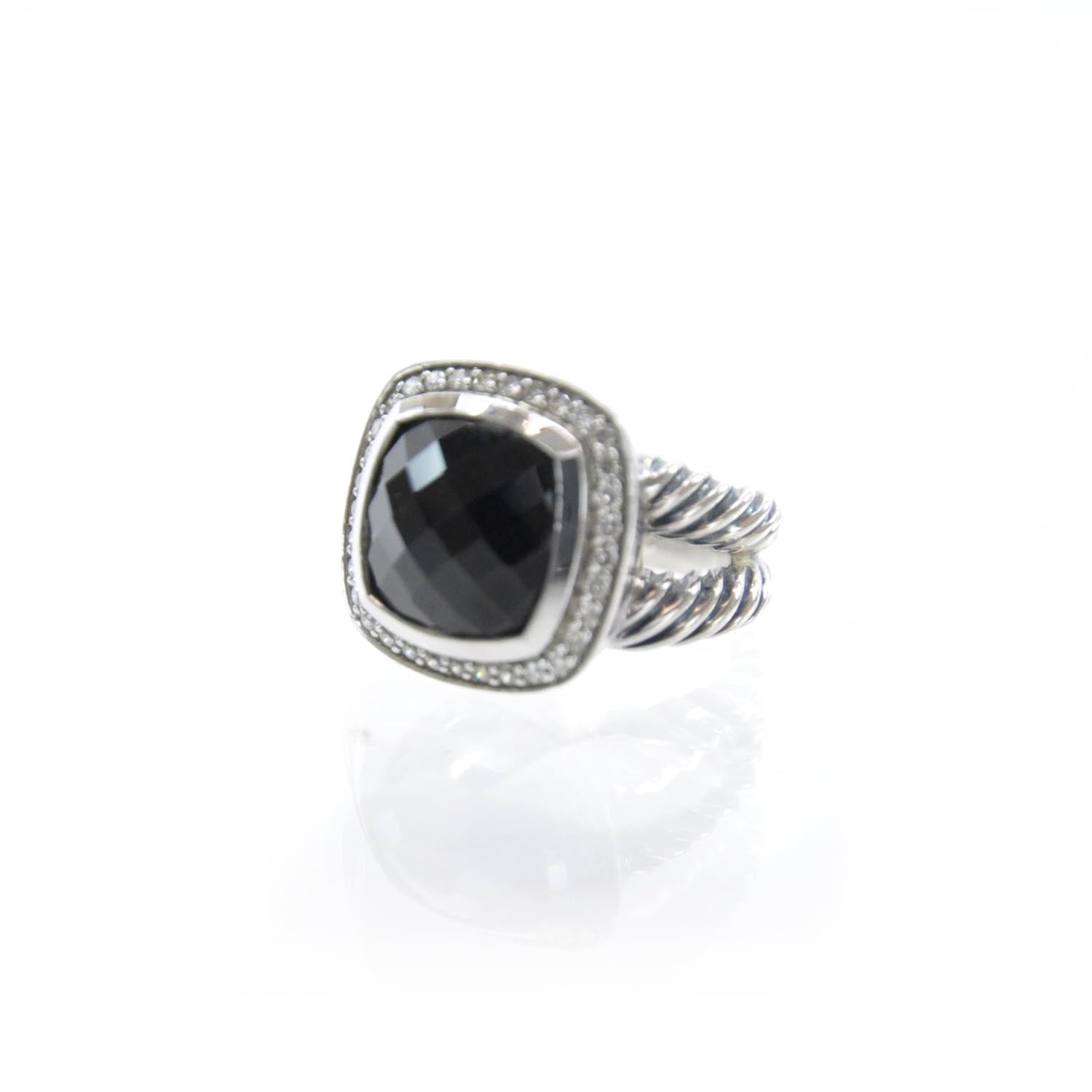 David Yurman Sterling Silver Diamond Black Onyx 11mm Albion Ring 52 6 1 of 5
