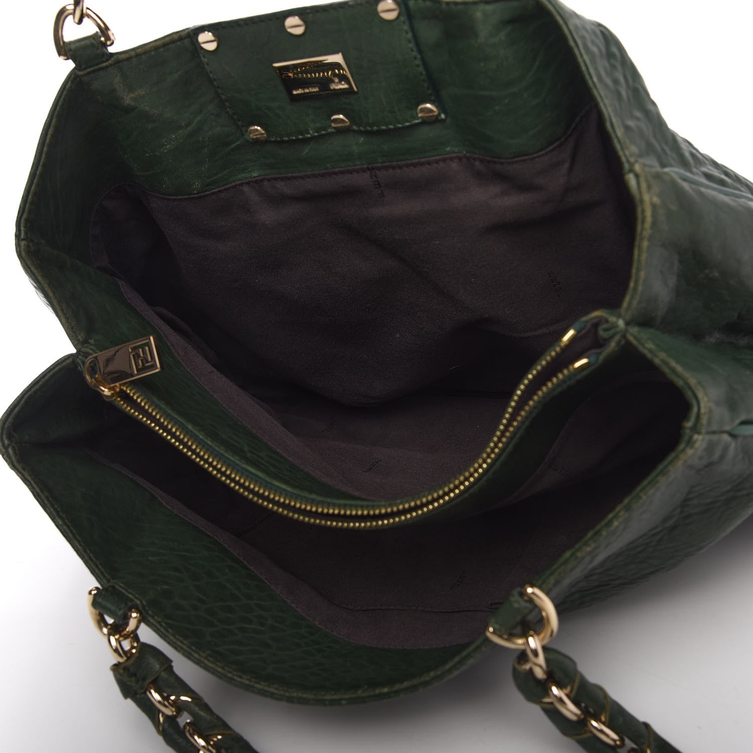 Fendi Crinkled Lambskin Mia Tote Verde Inglese 5 of 8