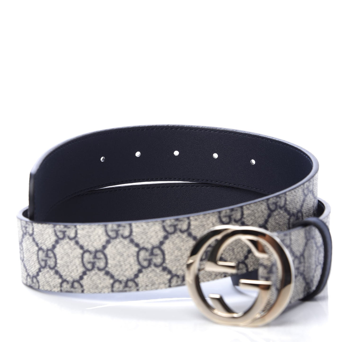 GG Supreme Monogram Interlocking G 37mm Belt 75 30 Beige Blue