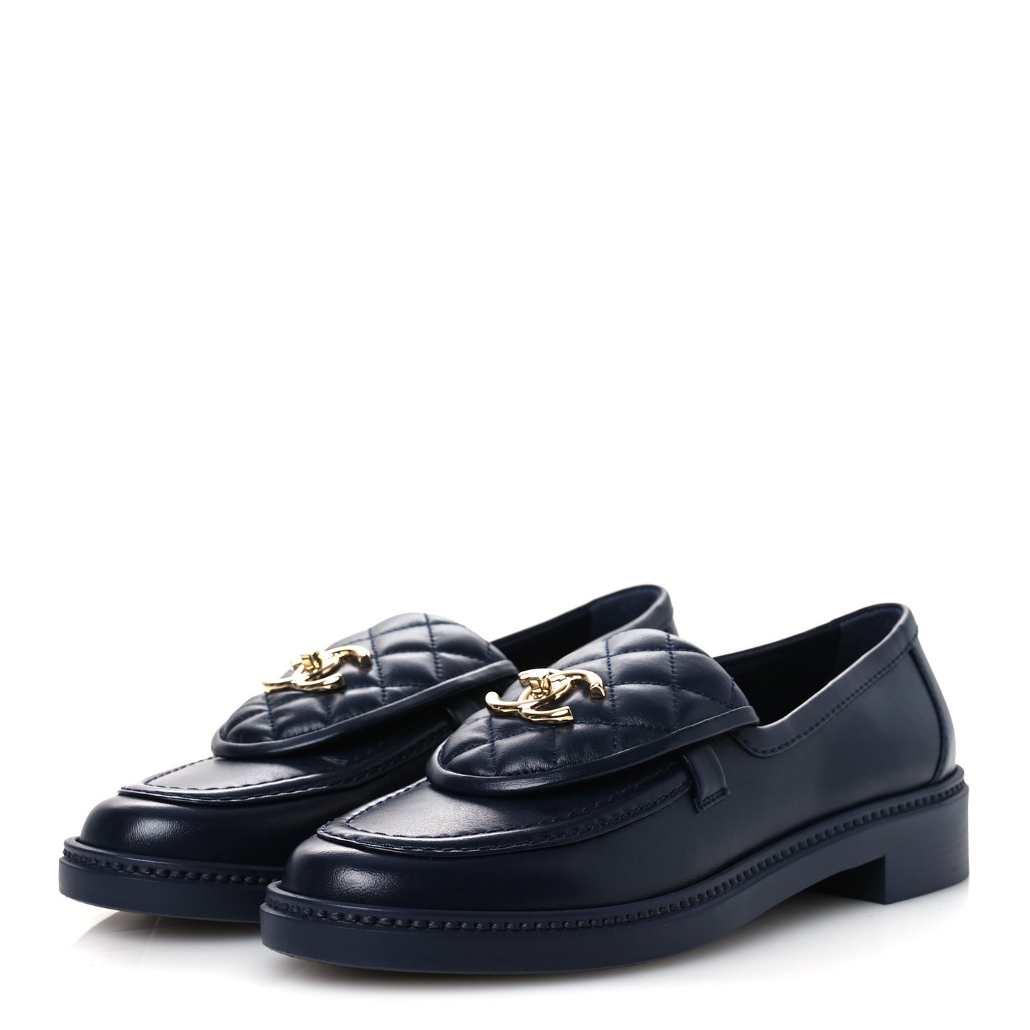 Lambskin Quilted CC Turnlock Loafers 39 Navy