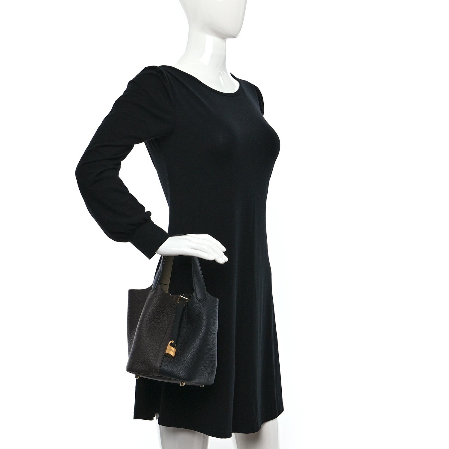 Hermes Taurillon Clemence Casaque Picotin Lock 18 PM Ebene Black Etoupe 3 of 9