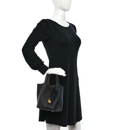 Hermes Taurillon Clemence Casaque Picotin Lock 18 PM Ebene Black Etoupe 3 of 9
