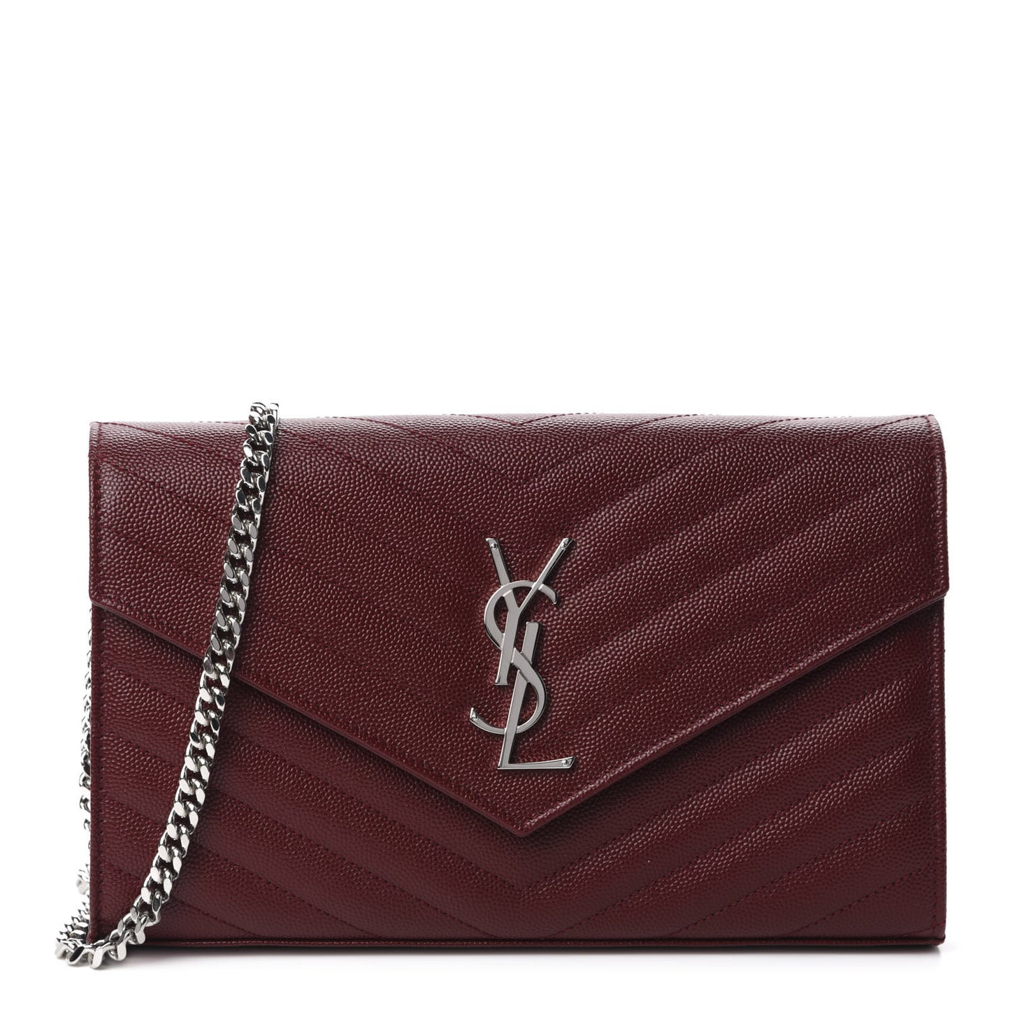 Grain De Poudre Matelasse Chevron Monogram Chain Wallet Palissandre