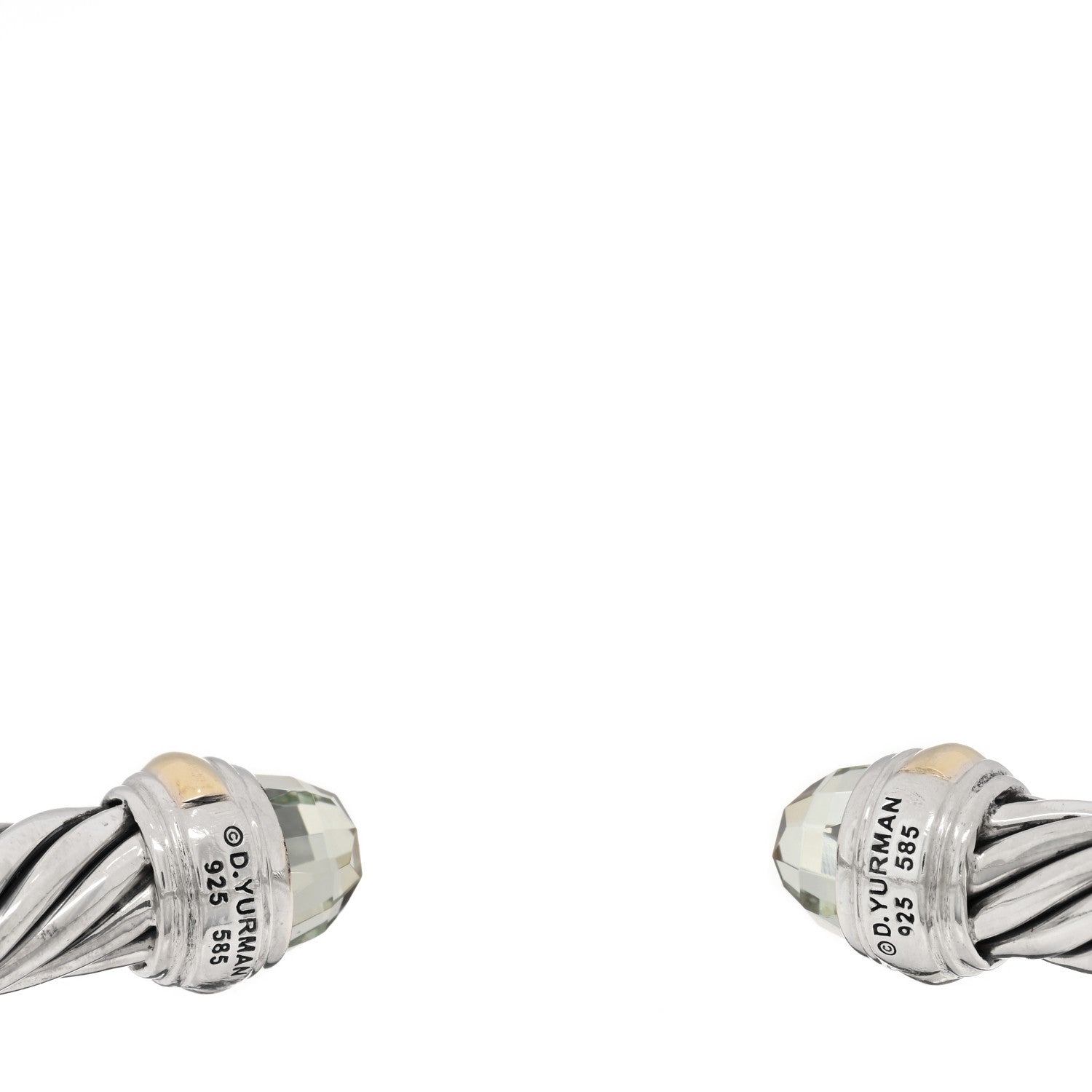 David Yurman Sterling Silver 14K Yellow Gold Prasiolite 7mm Cable Classics Bracelet 3 of 3