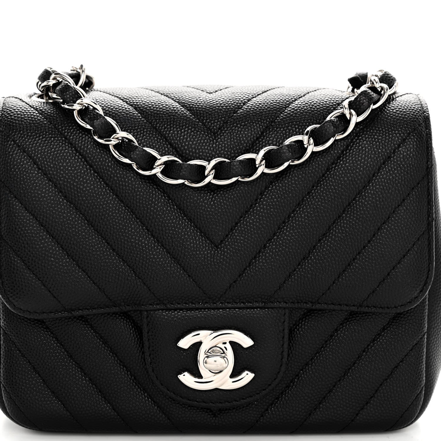 Chanel Caviar Chevron Quilted Mini Square Flap Black 8 of 10