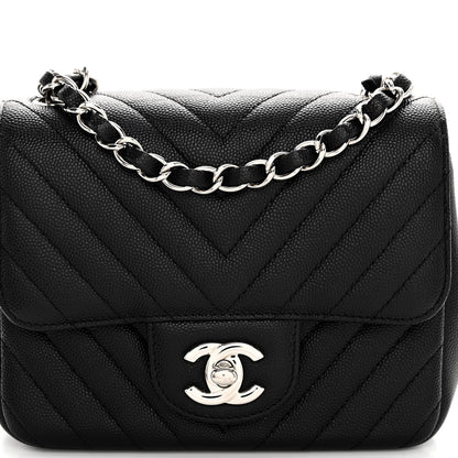 Chanel Caviar Chevron Quilted Mini Square Flap Black 8 of 10