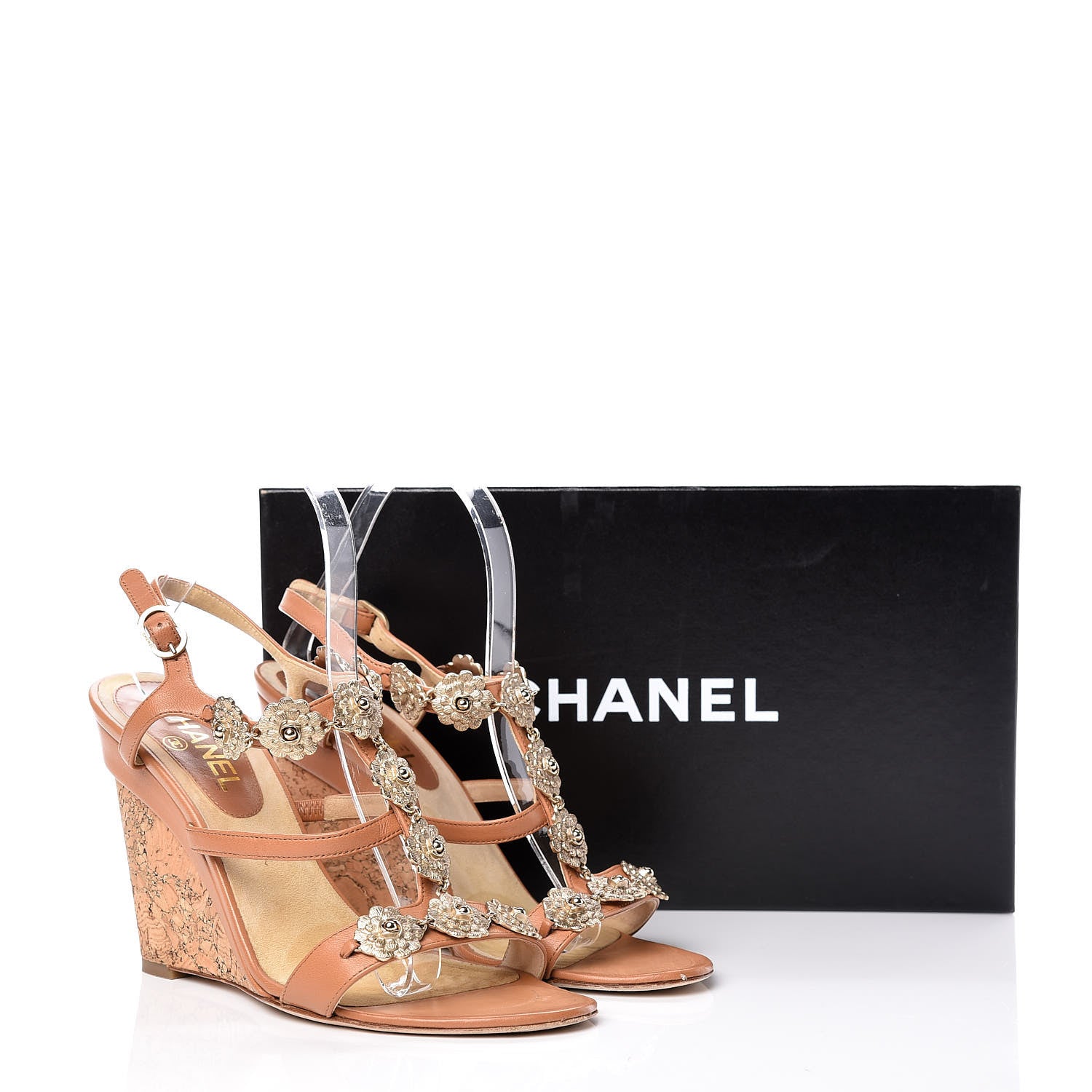 Chanel Lambskin Cork Camellia Wedge Sandals 40 Light Brown 19 of 19