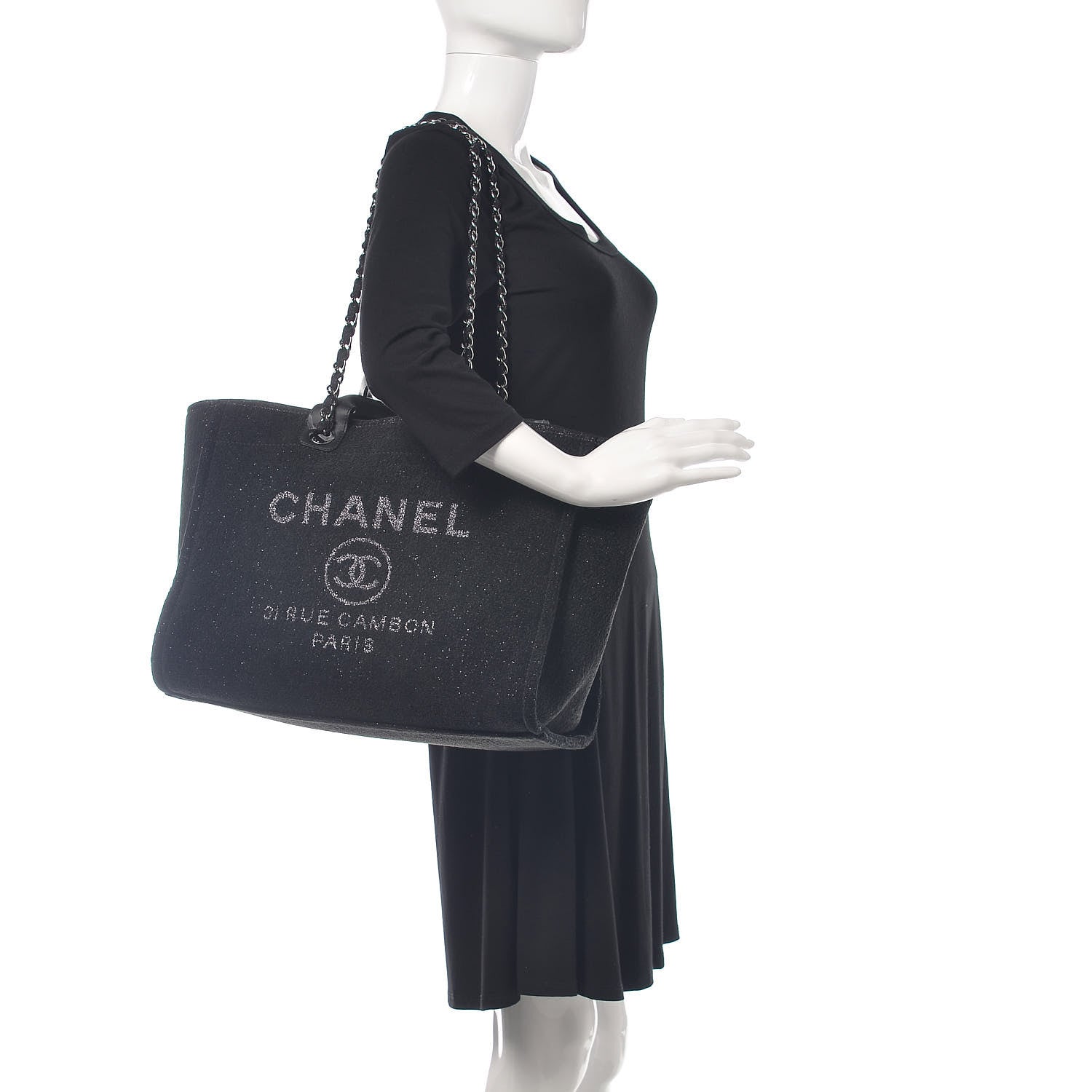 Chanel Lurex Boucle Large Deauville Tote Black 2 of 9