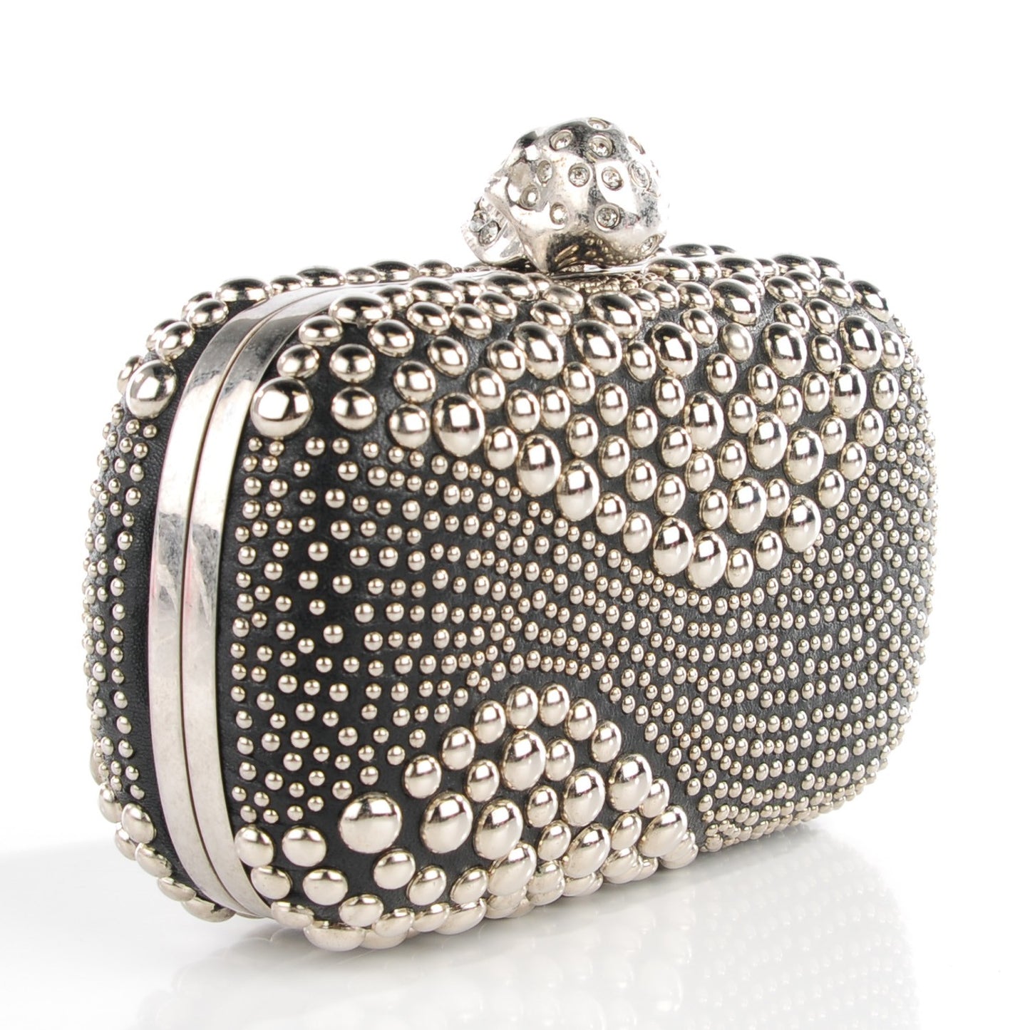 Nappa Studded Skull Box Clutch Black