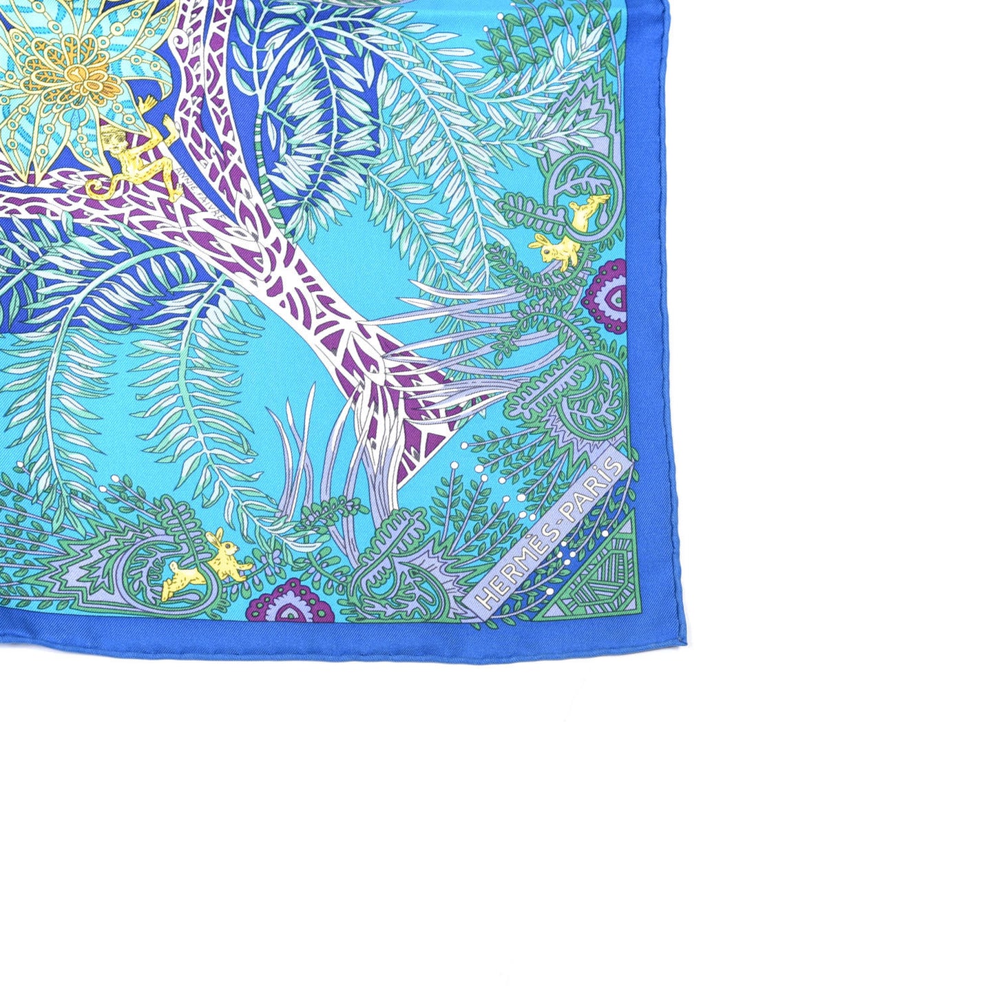 Silk Maitres de la Foret Scarf 90 Turquoise Ocre Violet