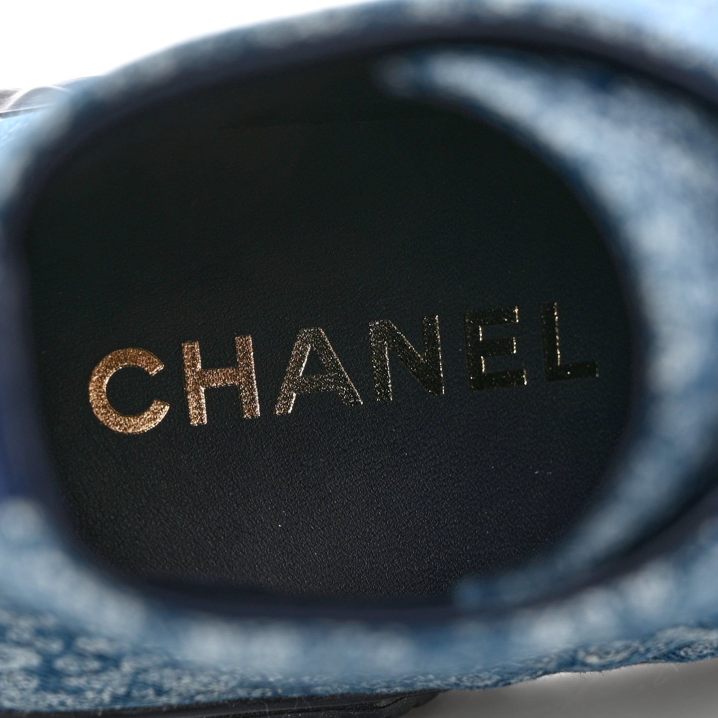 Printed Denim Quilted High Top Sneakers 39.5 Dark Blue