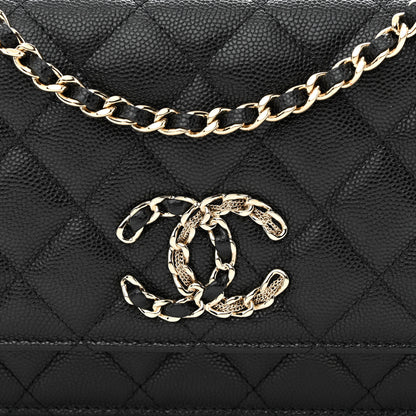 Chanel Caviar Quilted French New Wave Chain CC Wallet On Chain WOC Black 9 of 13