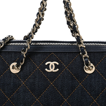 Chanel Denim Quilted Barrel Clutch With Chain Dark Blue Orange 8 of 11