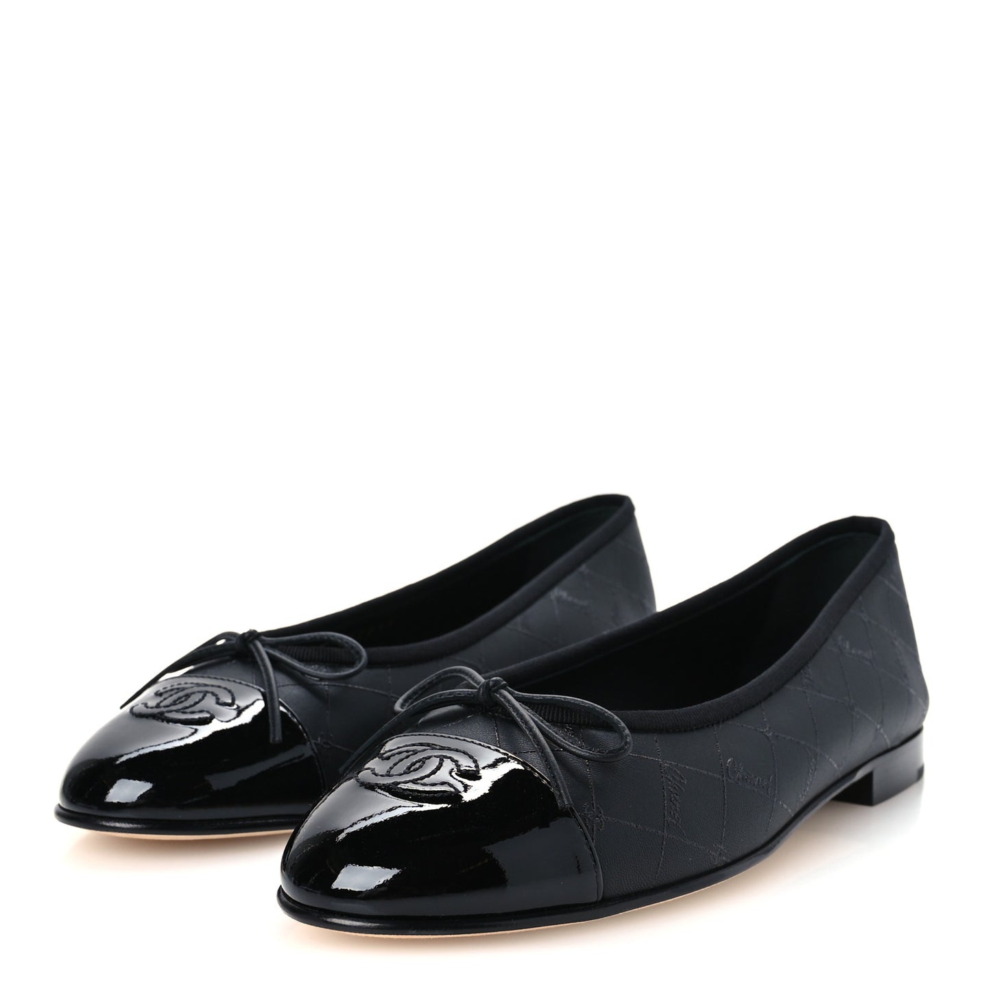 Printed Lambskin Patent Cap Toe Ballerina Flats 39 Black