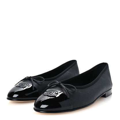 Chanel Printed Lambskin Patent Cap Toe Ballerina Flats 39 Black 4 of 10