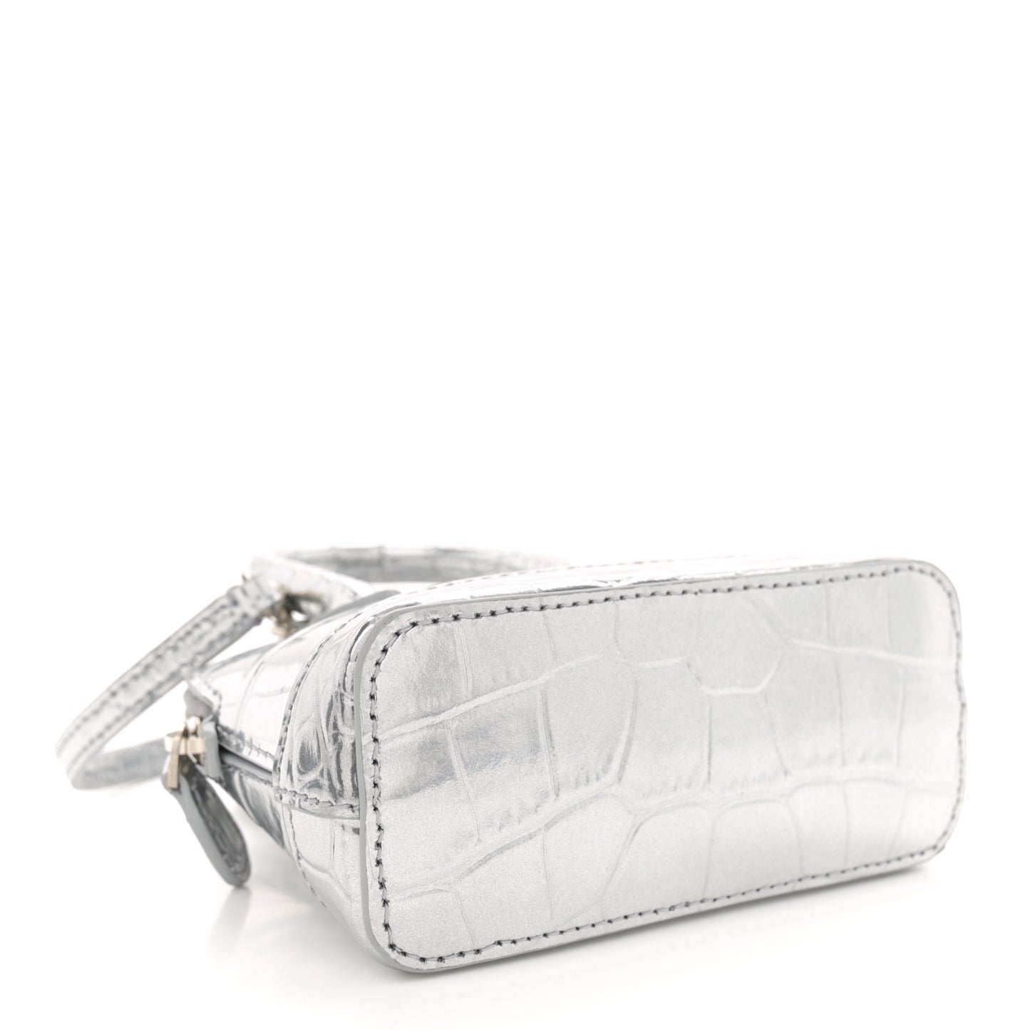 Metallic Calfskin Logo Crocodile Embossed Mini Ville Top Handle Bag Silver Black