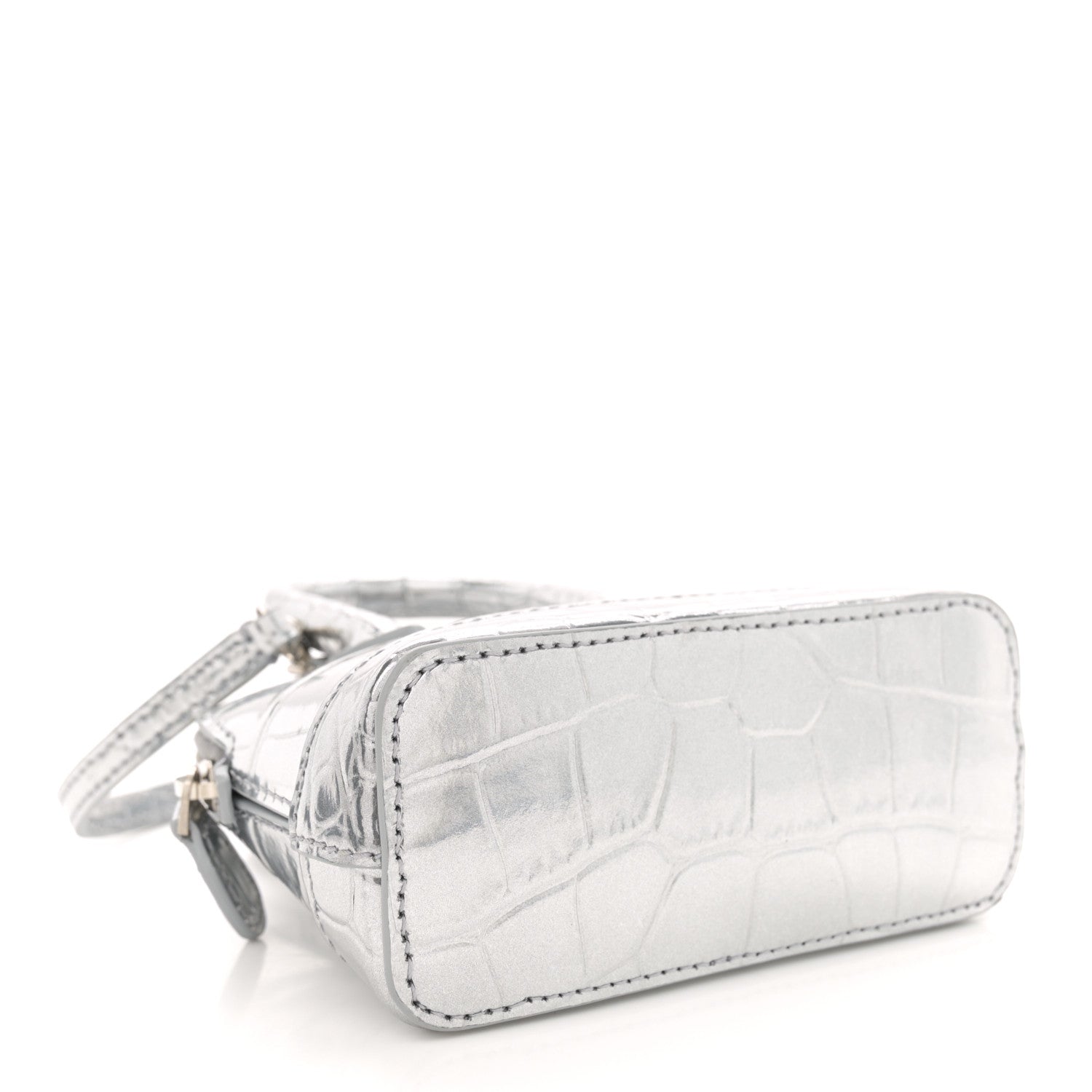 Balenciaga Metallic Calfskin Logo Crocodile Embossed Mini Ville Top Handle Bag Silver Black 4 of 11