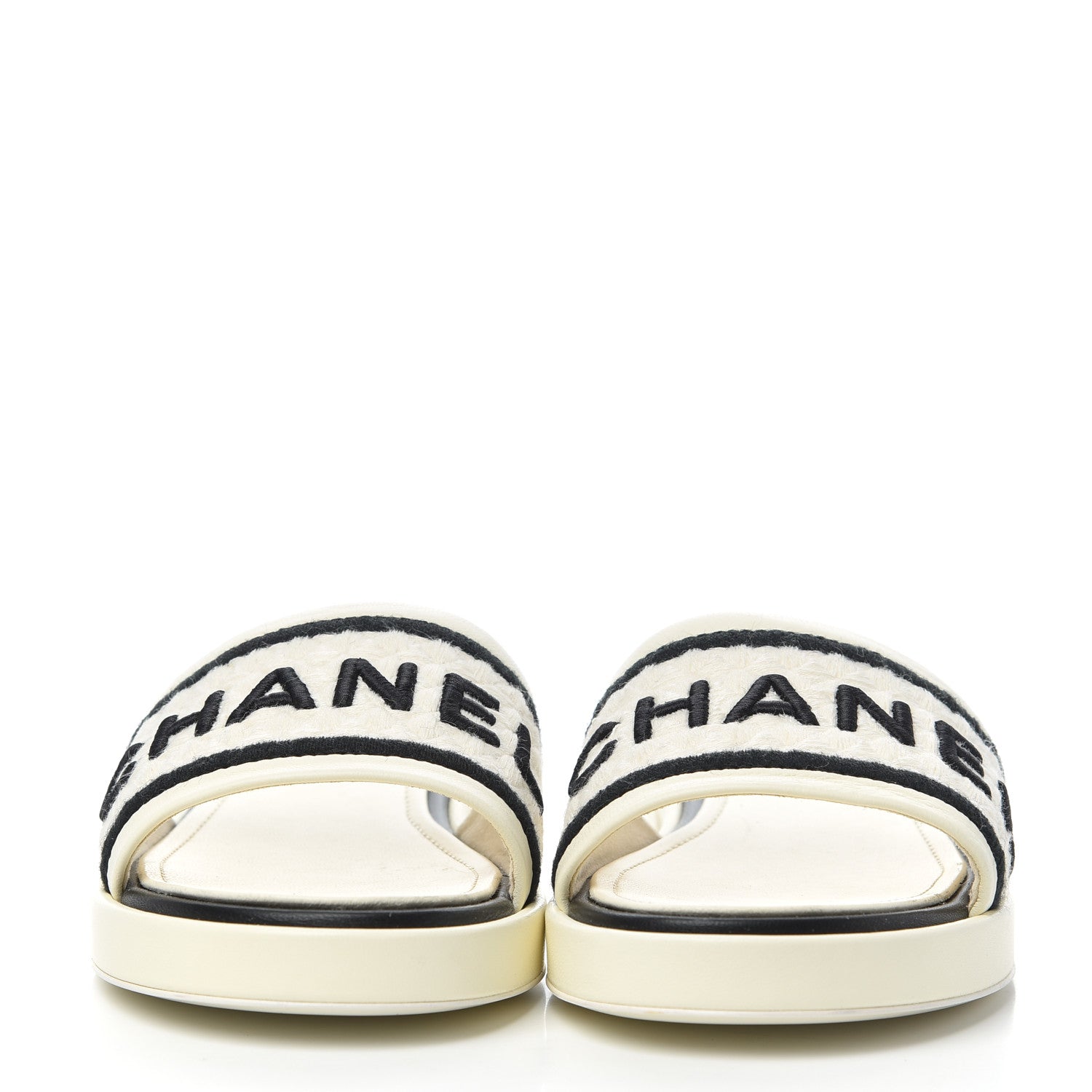 Chanel Lambskin Embroidered CC Mule Sandal 38 Ivory Black 2 of 15