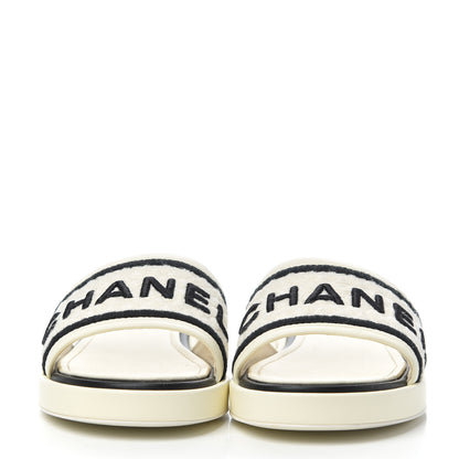 Chanel Lambskin Embroidered CC Mule Sandal 38 Ivory Black 2 of 15