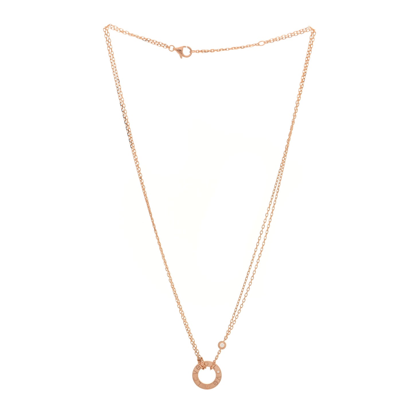 18K Pink Gold 2 Diamond LOVE Necklace