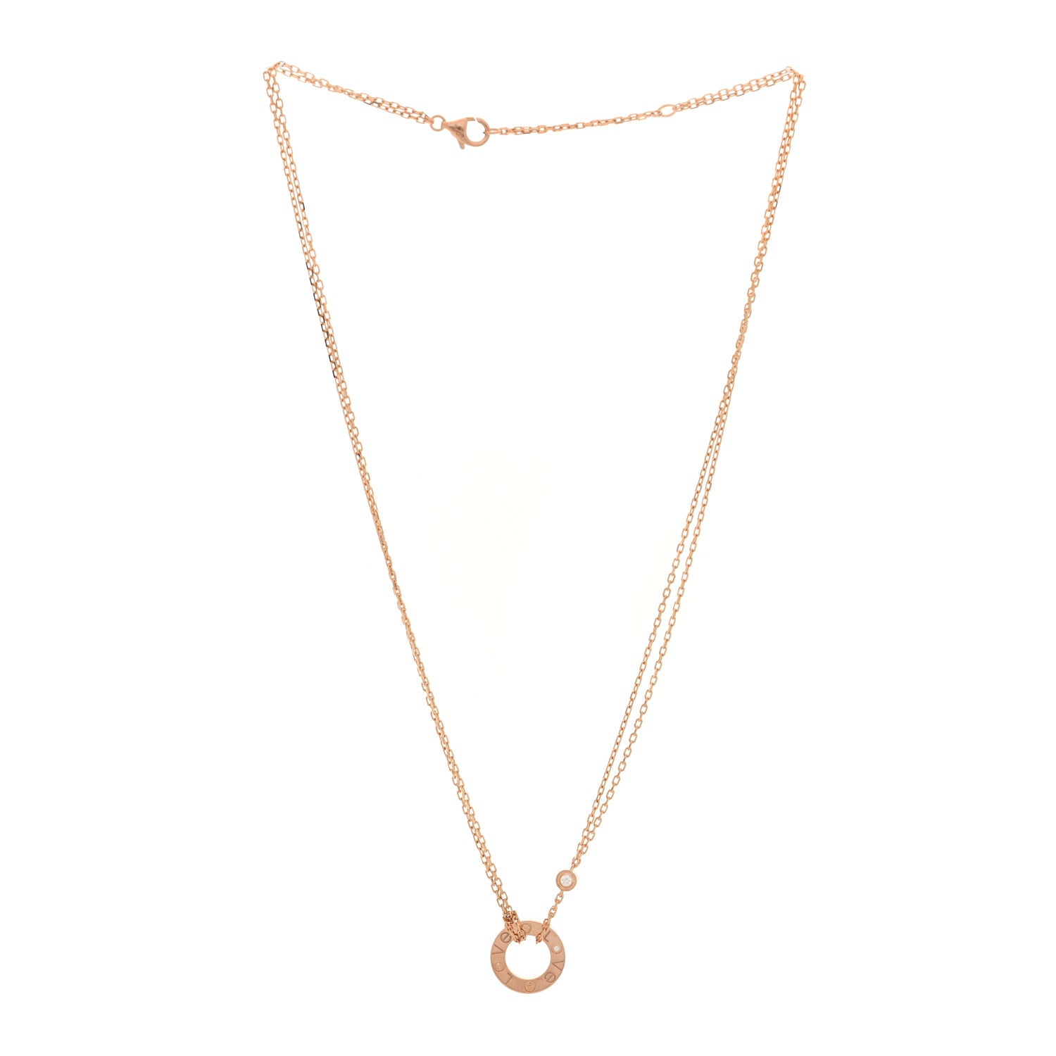 Cartier 18K Pink Gold 2 Diamond LOVE Necklace 3 of 4