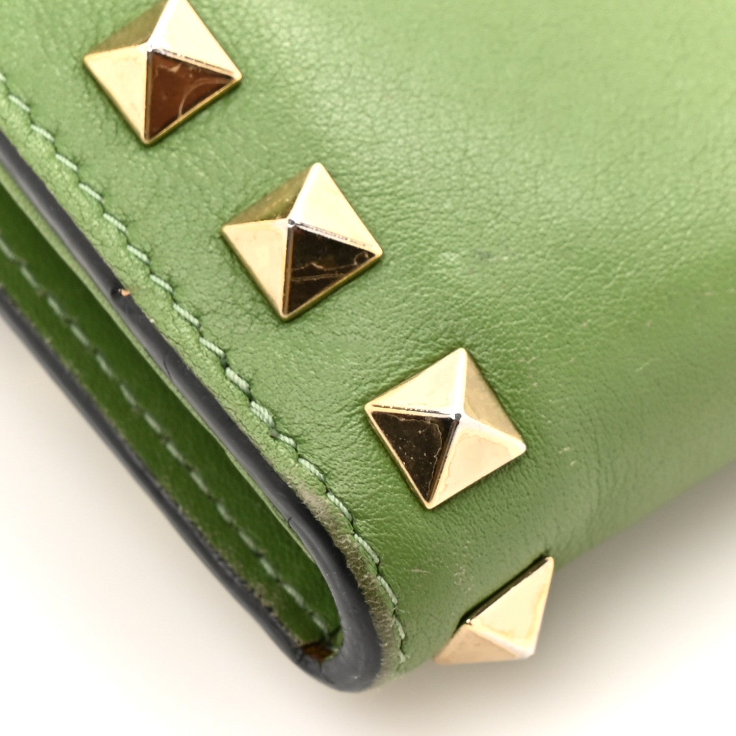 Valentino Garavani Calfskin Rockstud Wristlet Travel Wallet Green 16 of 17
