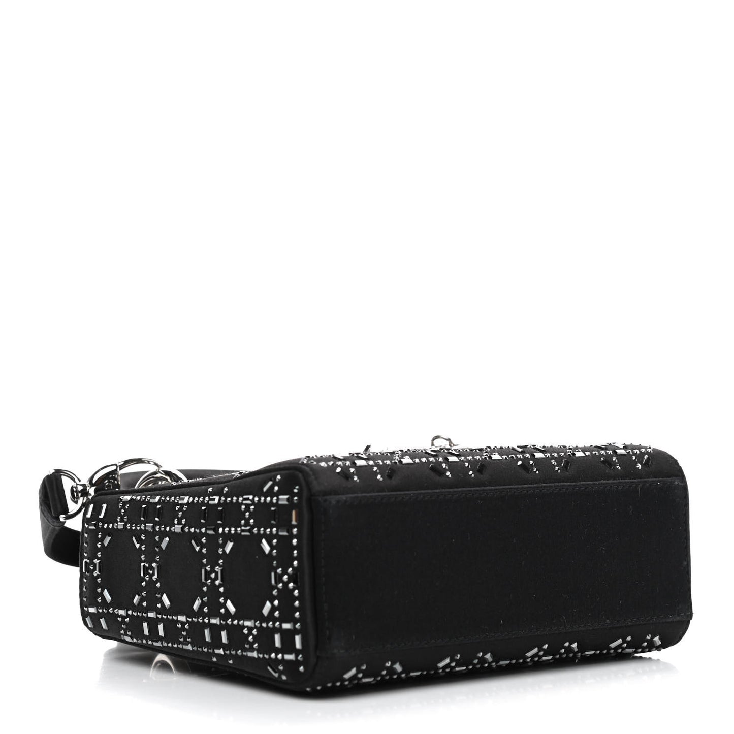 Satin Crystal Cannage Mini Lady Dior Black